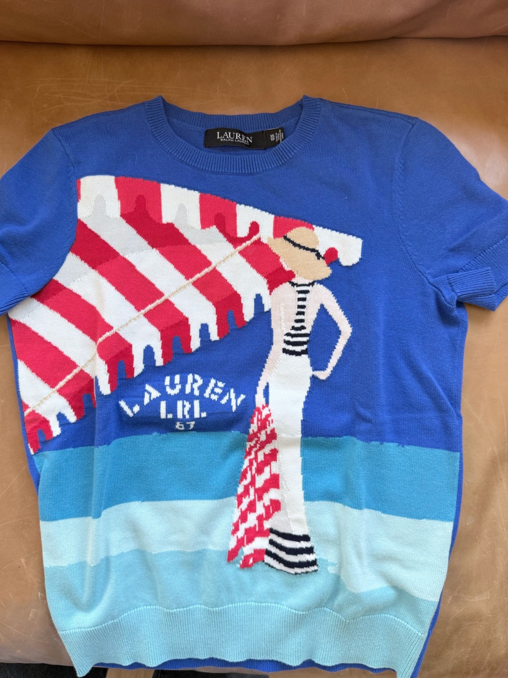 Lauren Ralph Lauren Blue Red White Graphic Beach Sweater